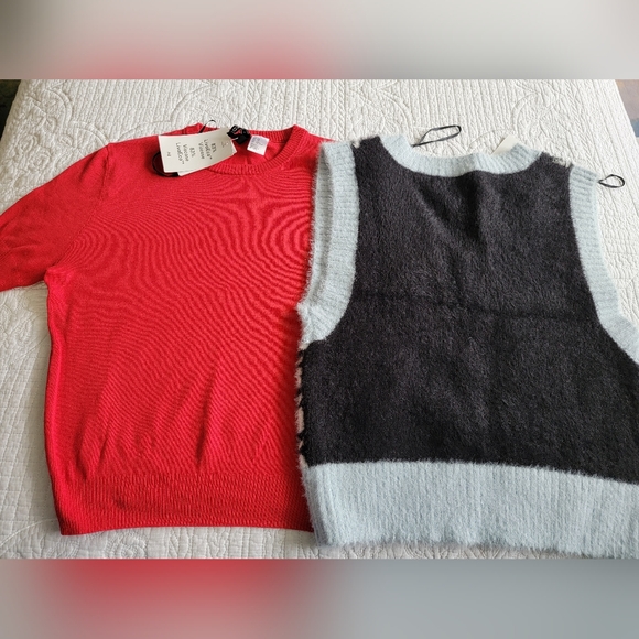 H&M Red Sweater and Black Houndstooth Vest Size XS - Picture 4 of 5